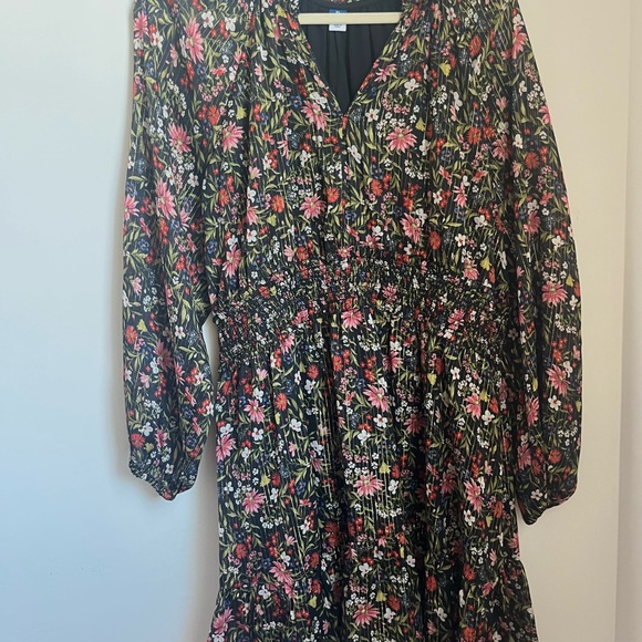 OLD NAVY BLACK FLORAL COTTAGECORE BOHO PEASANT RUFFLED HEM ALINE DRESS Size XL - Picture 1 of 7